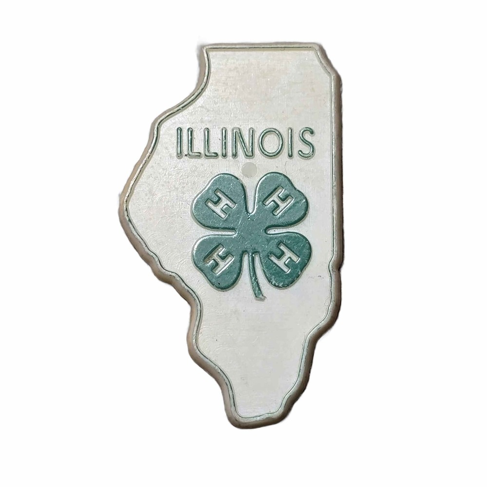 Vintage Illinois State Outline Four-H Clover Enamel Lapel Vest Hat Pin J22